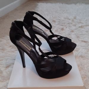 Black satin Haylow heels